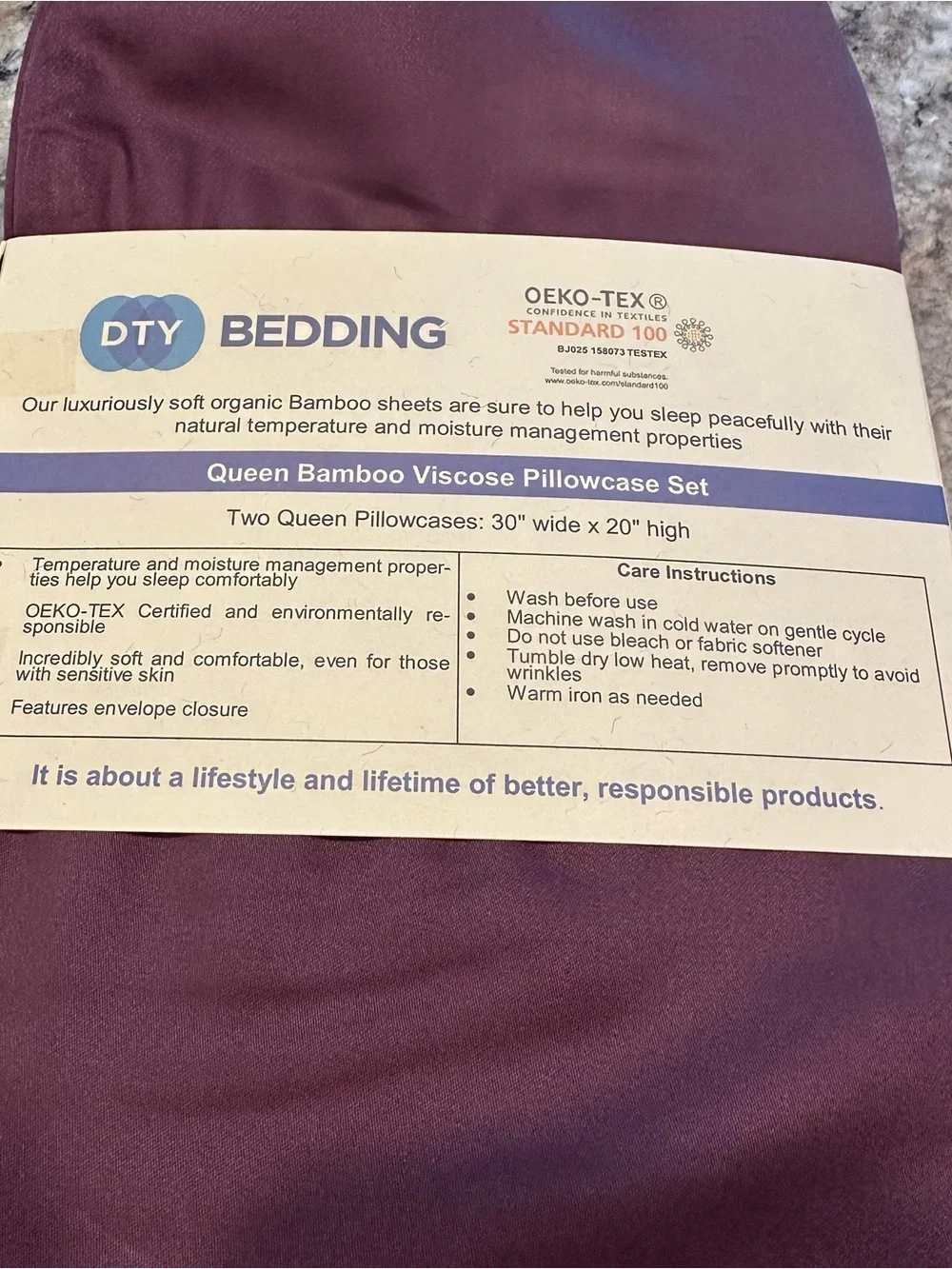 New DTY Bedding Queen Bamboo Viscose Pillowcase Set 2 Pc Merlot Cooling NWOT